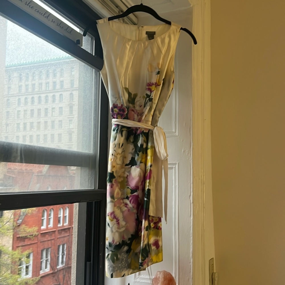 Silk and cotton Ann Taylor Cream Floral Mid dress